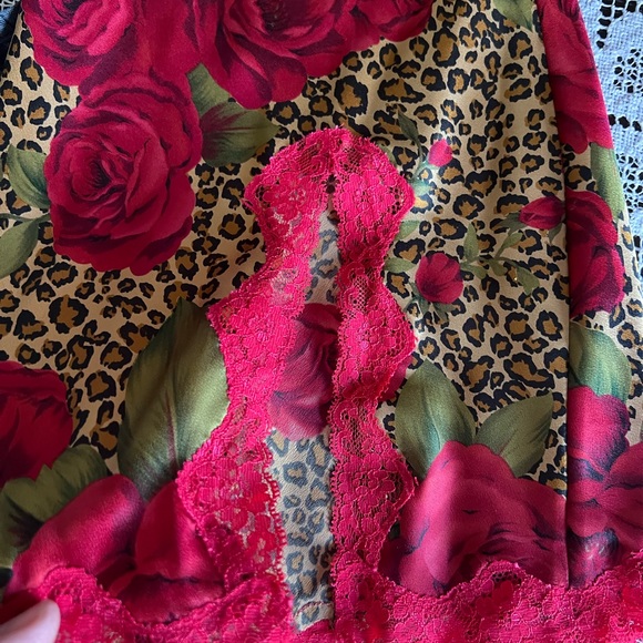 Victoria Secret cheetah Roses & red Lace slip dress undergarment - Picture 4 of 8